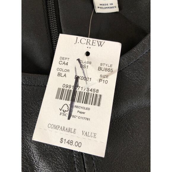 J. Crew Factory Faux Leather Shift Dress Black NWT 10P - Picture 8 of 10